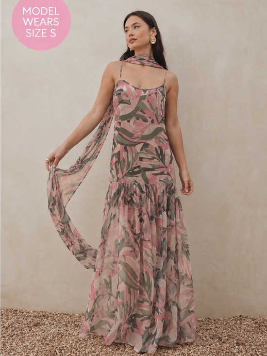 Show Me Your MuMu Dresses & Skirts - Show Me Your MuMu Dalia Pink and Olive Leaf Print Maxi with Scarf